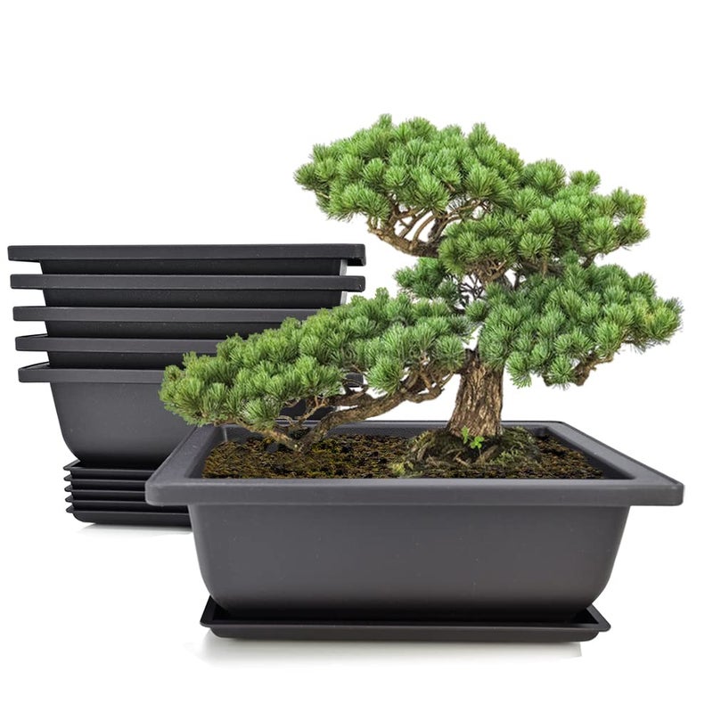 MUZHI 6PCS/Pack Retro Style Basin Larger Plastic Flower Pot Planters 9 Inch Bonsai Plant Bowl Nursery Pots Plastic Bonsai Training Pots Rectangle Large - Image 1